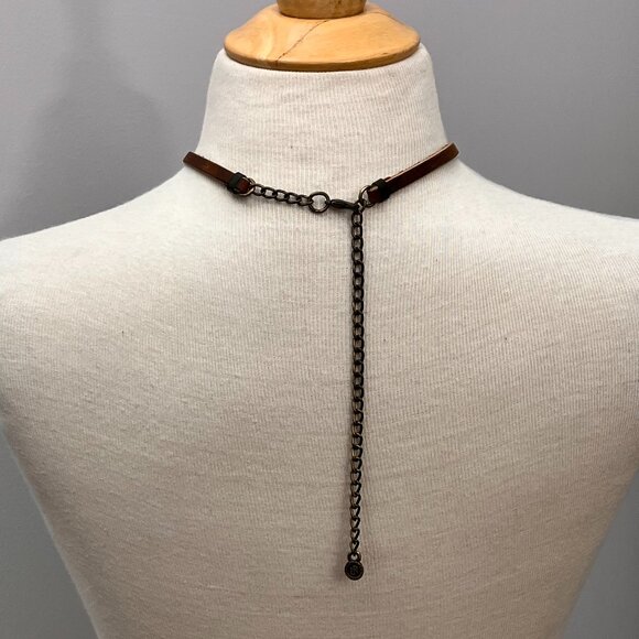 Vintage Leatherock Stone and Peacock Feather Leather Bohemian Statement Necklace - Picture 3 of 12